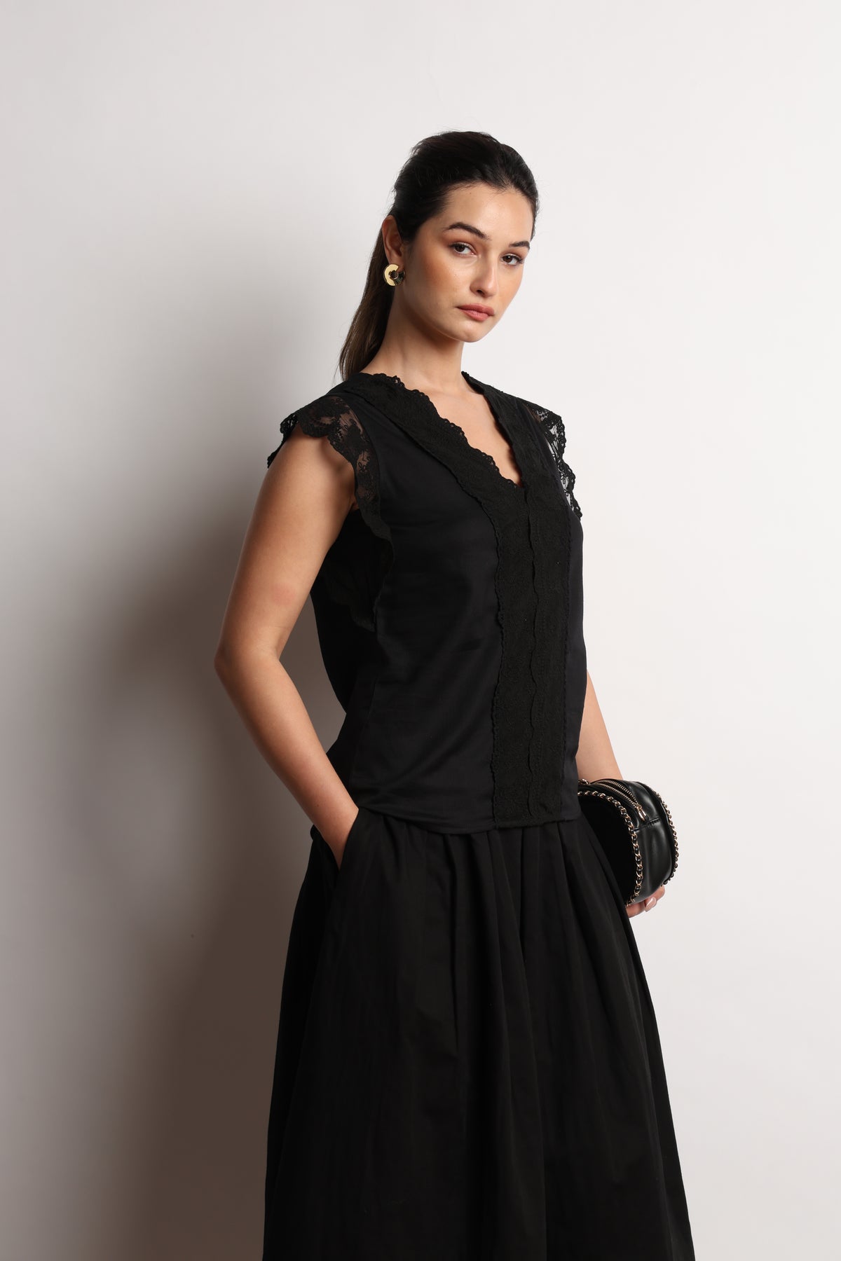 Hertha Lace V Neck Top