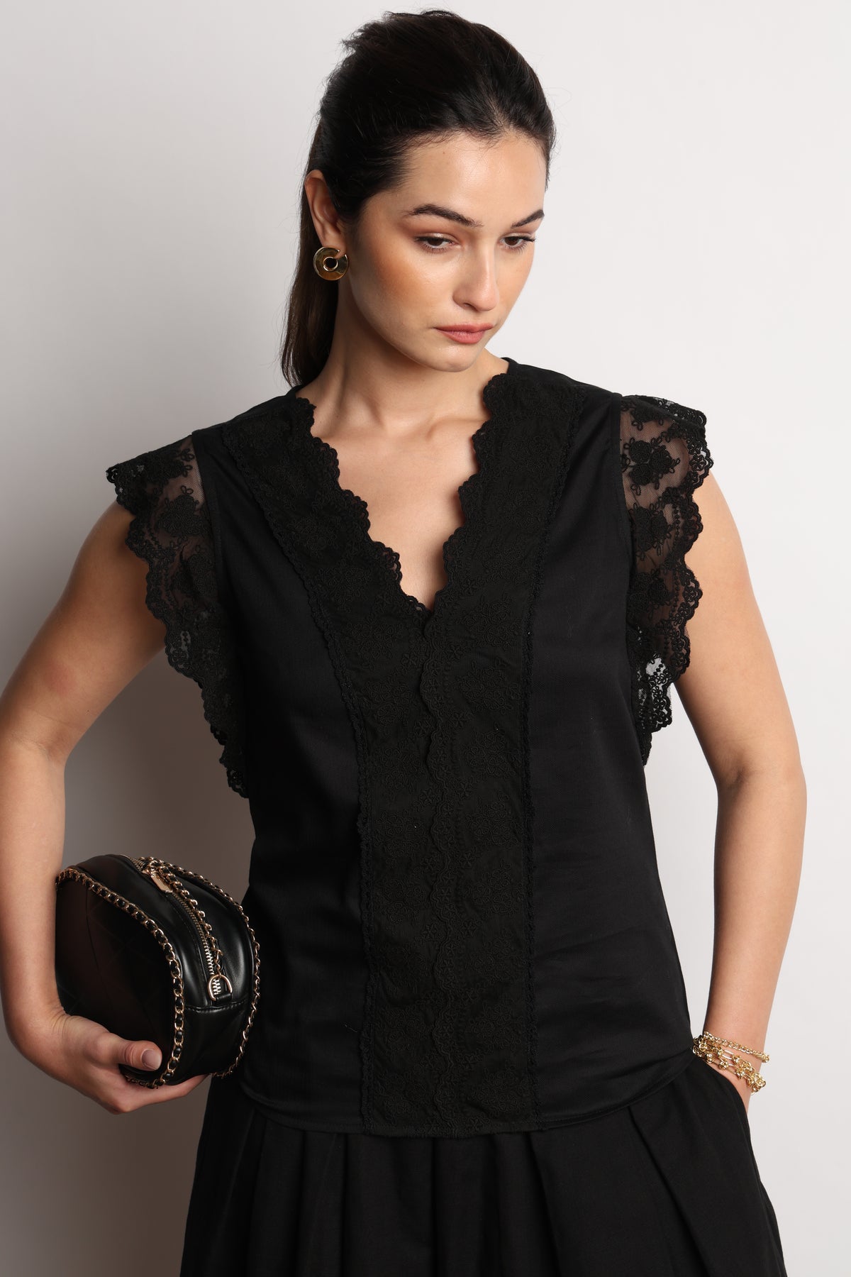 Hertha Lace V Neck Top