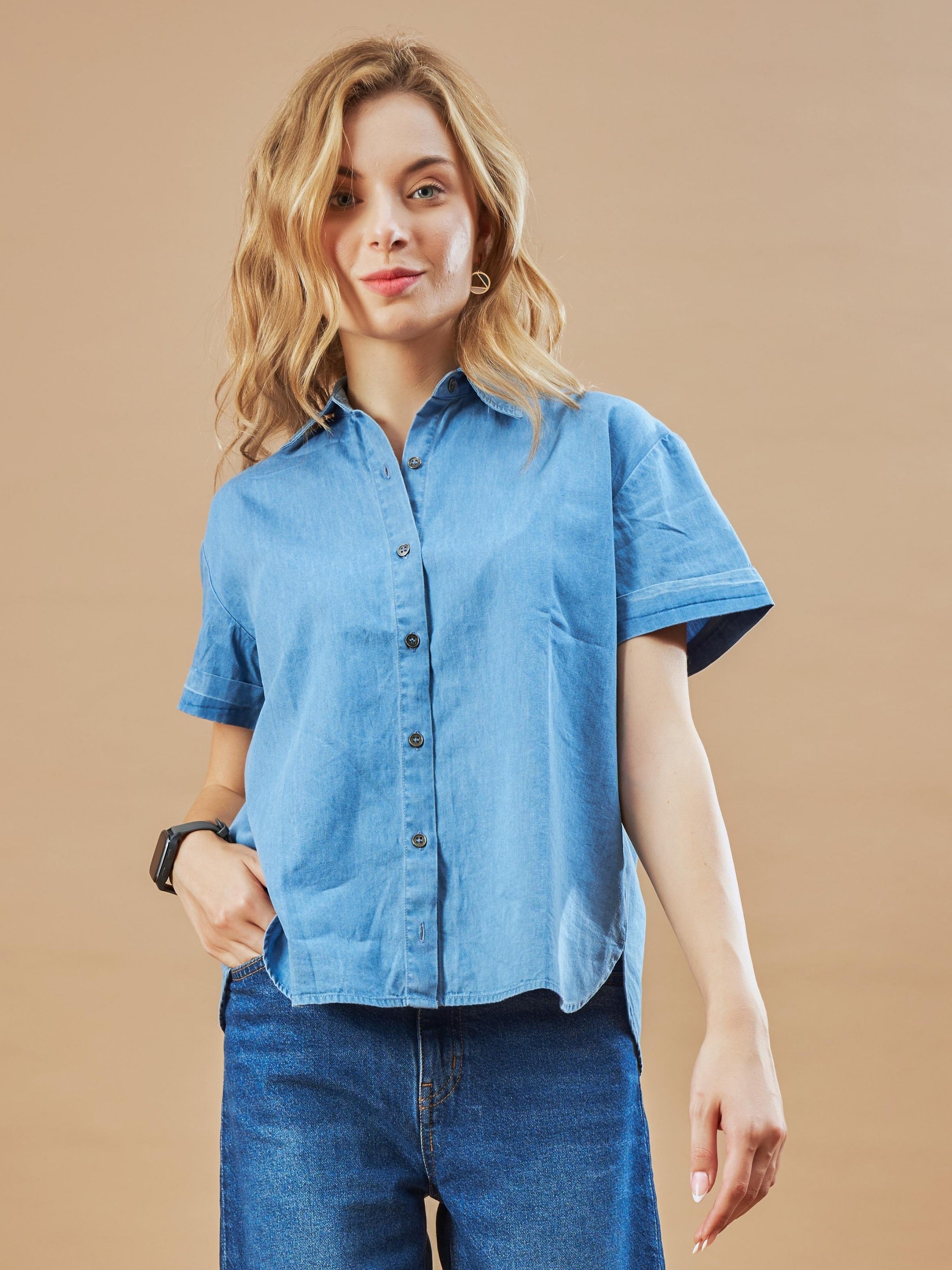 Drew Lt. Indigo Blue Short Sleeve Soft Denim Shirt