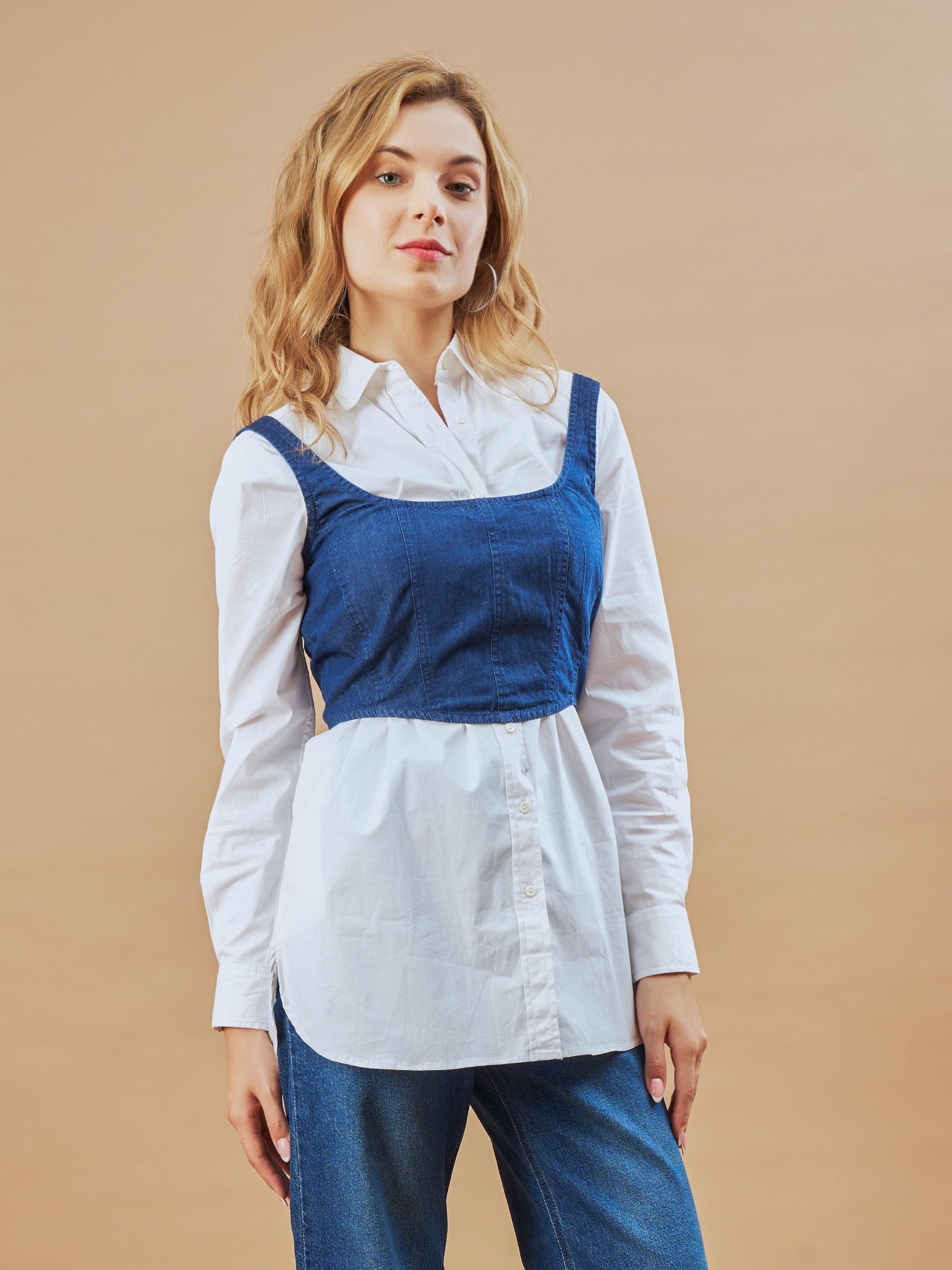 Donna Denim Stylish Shirt-Corset Set