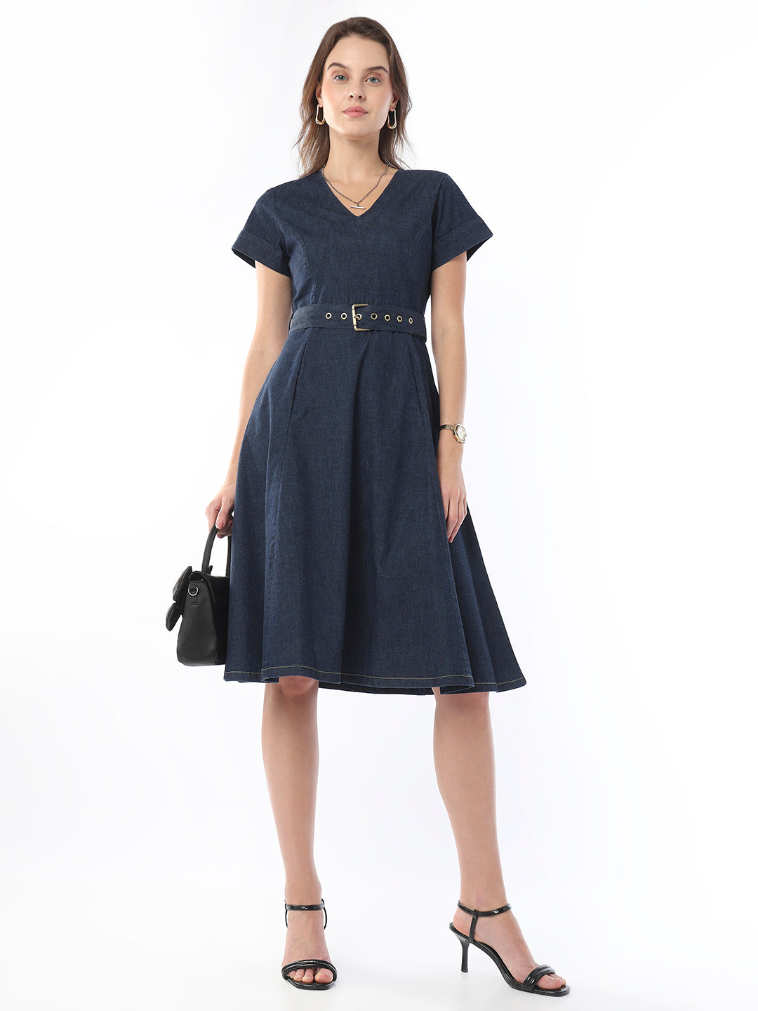 Flora Fit and Flare Formal Denim Dress