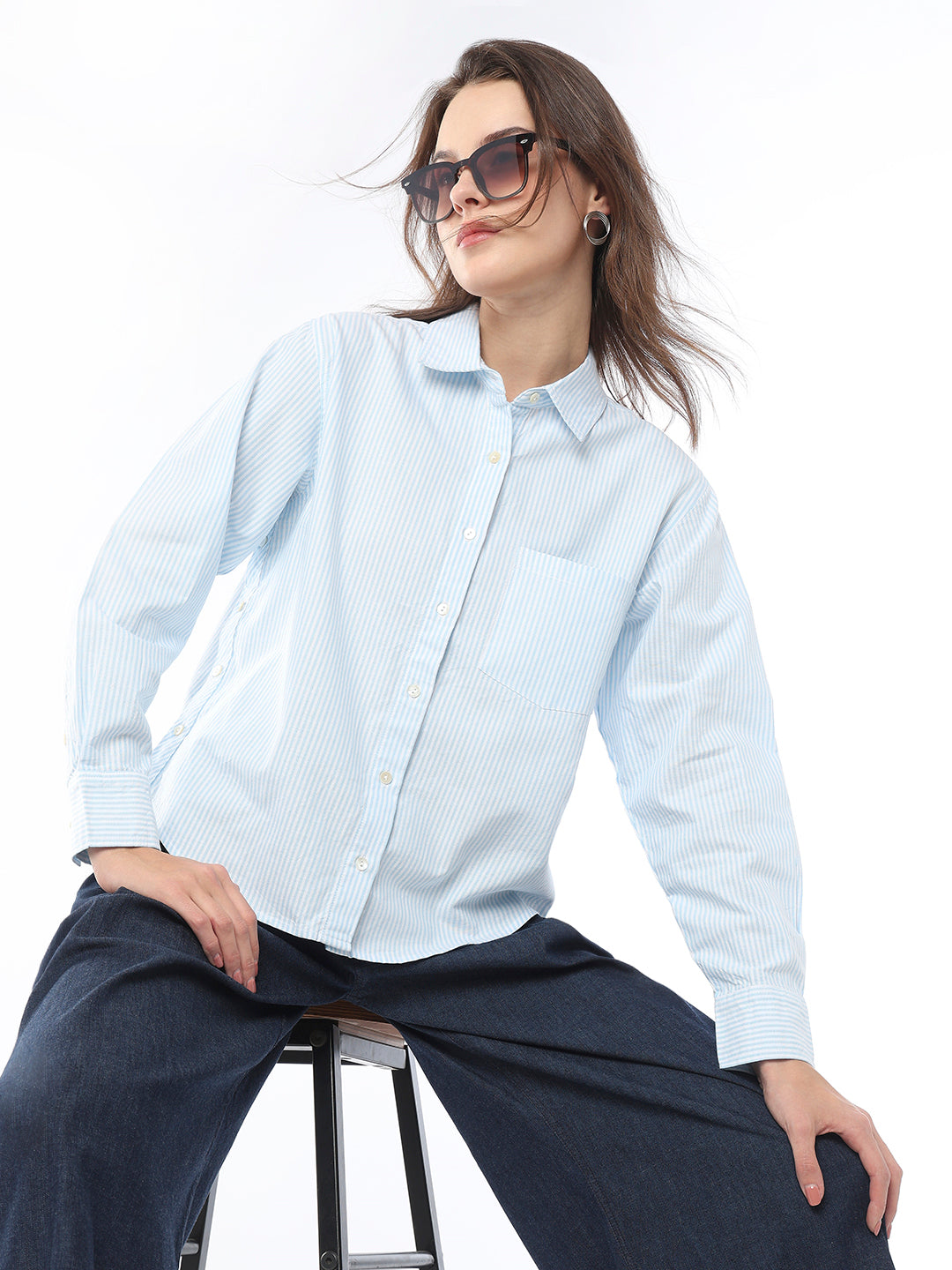 Folk Striped Cotton Shirt with Side Buttons