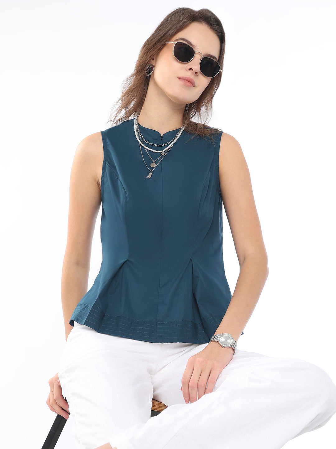 Farina Pleated Sleeveless Formal Top
