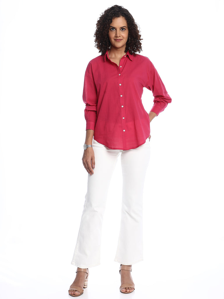 Berry Bright Pink Cotton Drop Shoulder Shirt for Women - Paris Fit from  GAZILLION - Stylised Standing Look