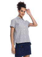 Bronze Black & White Striped Cotton Loose Shirt for Women - Madrid Fit from GAZILLION - Roght Side Look