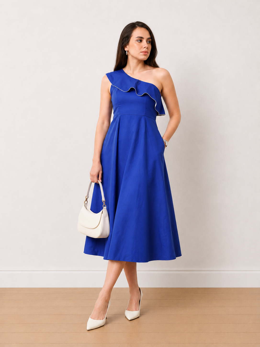 Gweneth Royal Blue Single Shoulder Dress