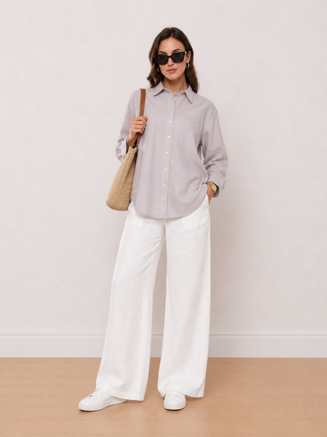 Andria Grey Cotton Oversized Shirt