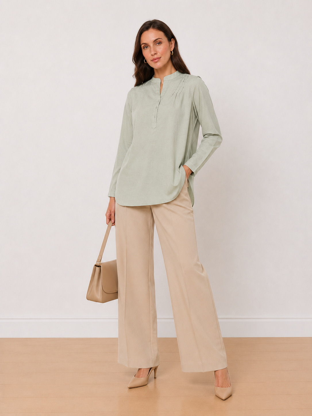 Audrey Sage Green Cotton Plus Size Tunic Shirt
