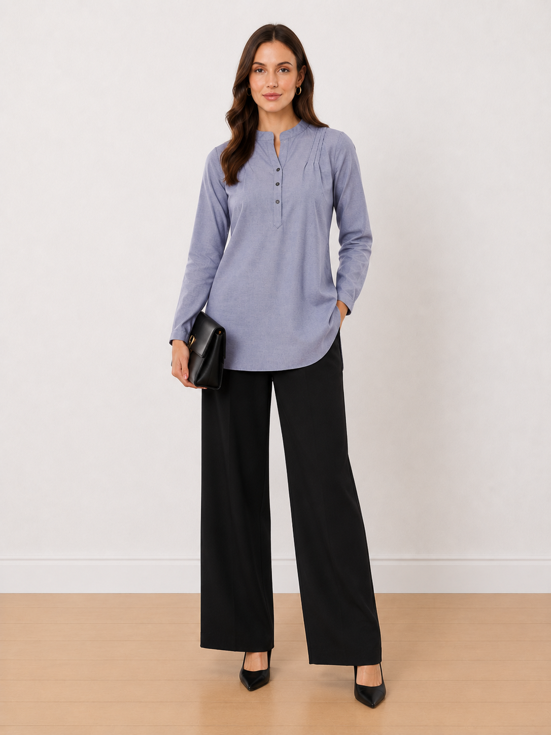 Azzurra Blue-Grey Cotton Plus Size Tunic Shirt