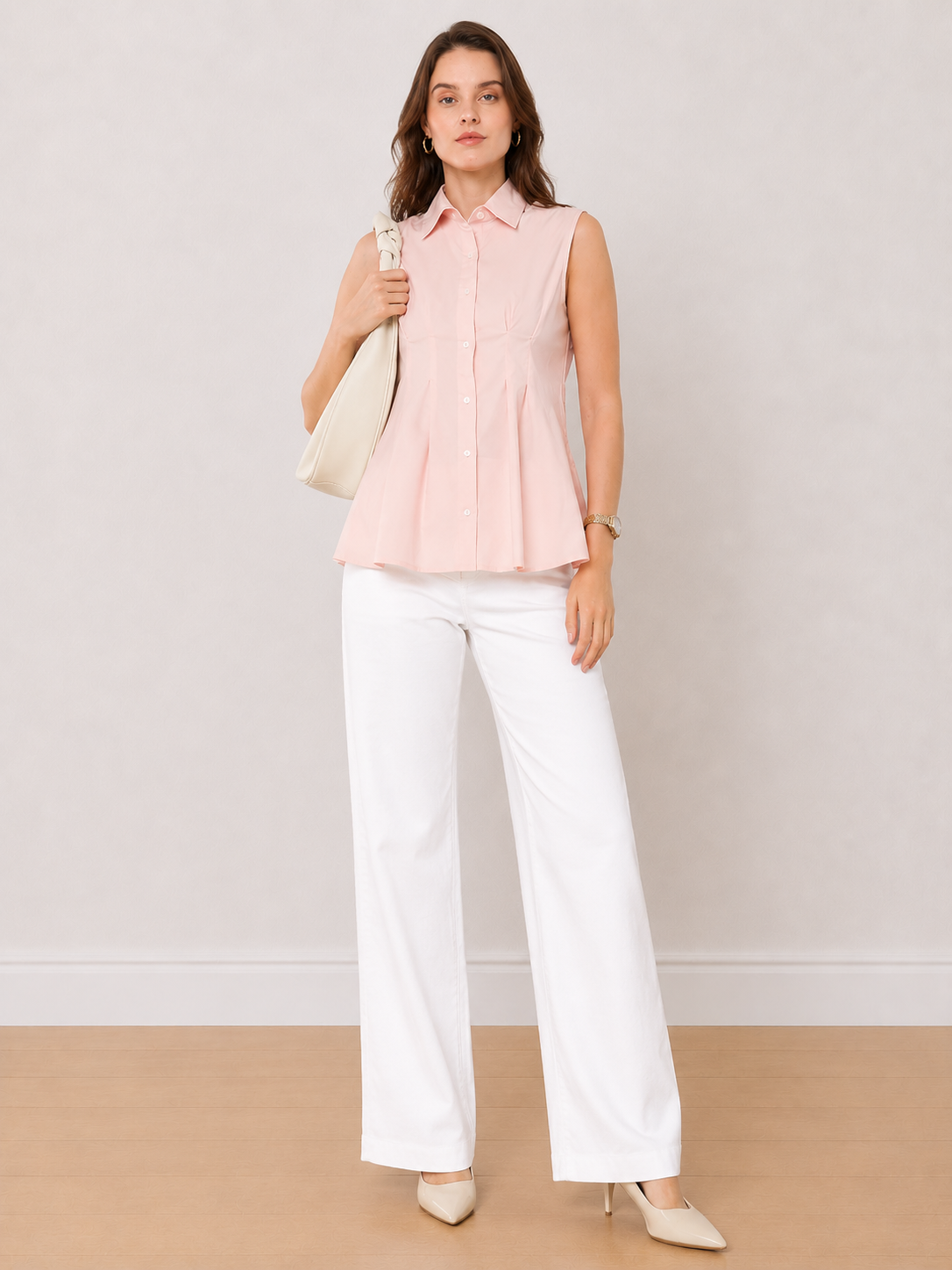 Amelia Pink Sleeveless Cotton Formal Shirt