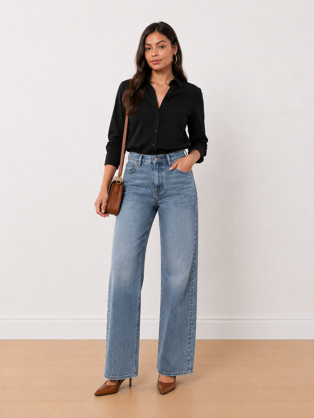 Allison Black Denim Longline Cotton Shirt