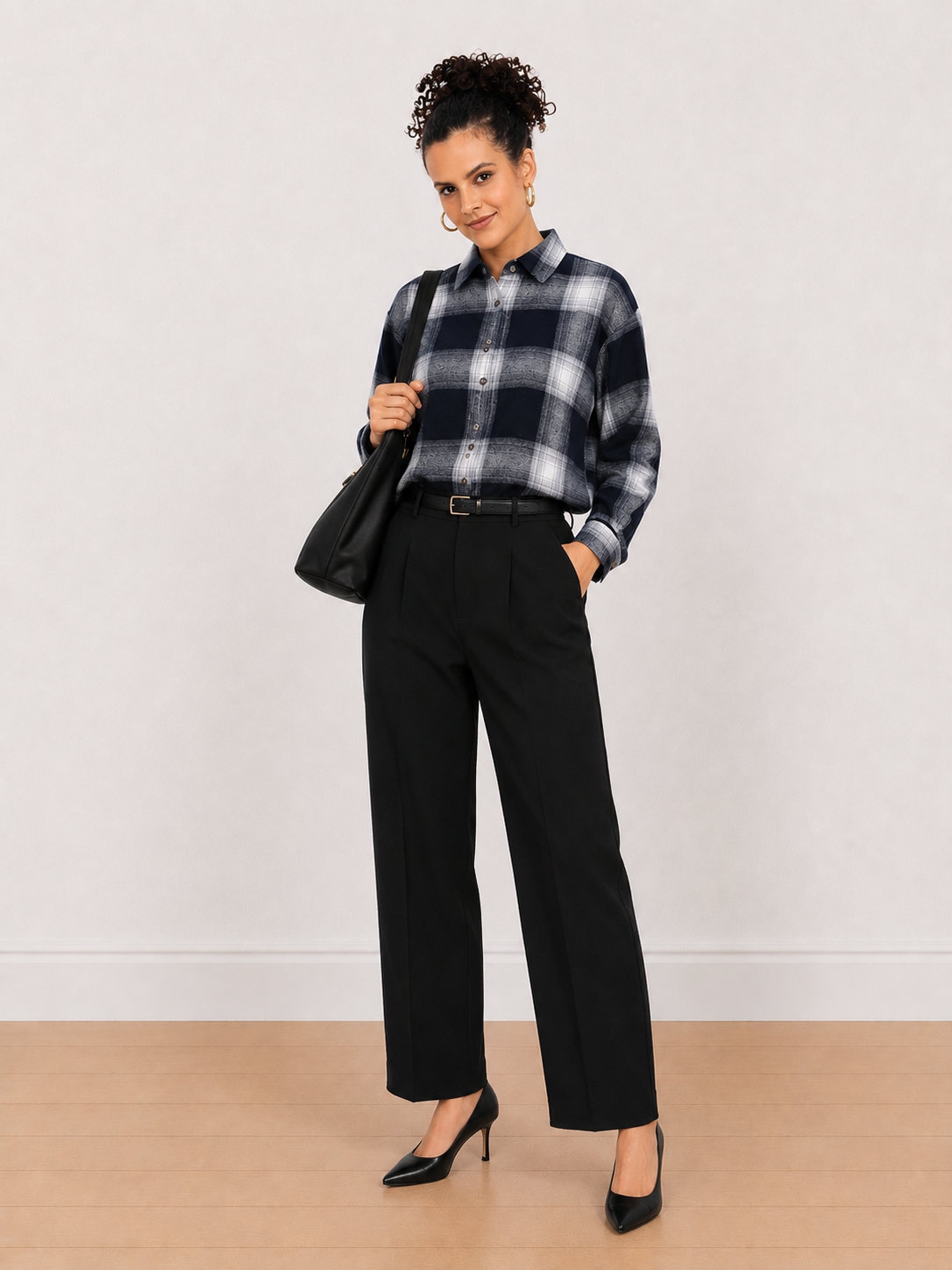 Bianca Checks Oversized Brushed Cotton Shirt