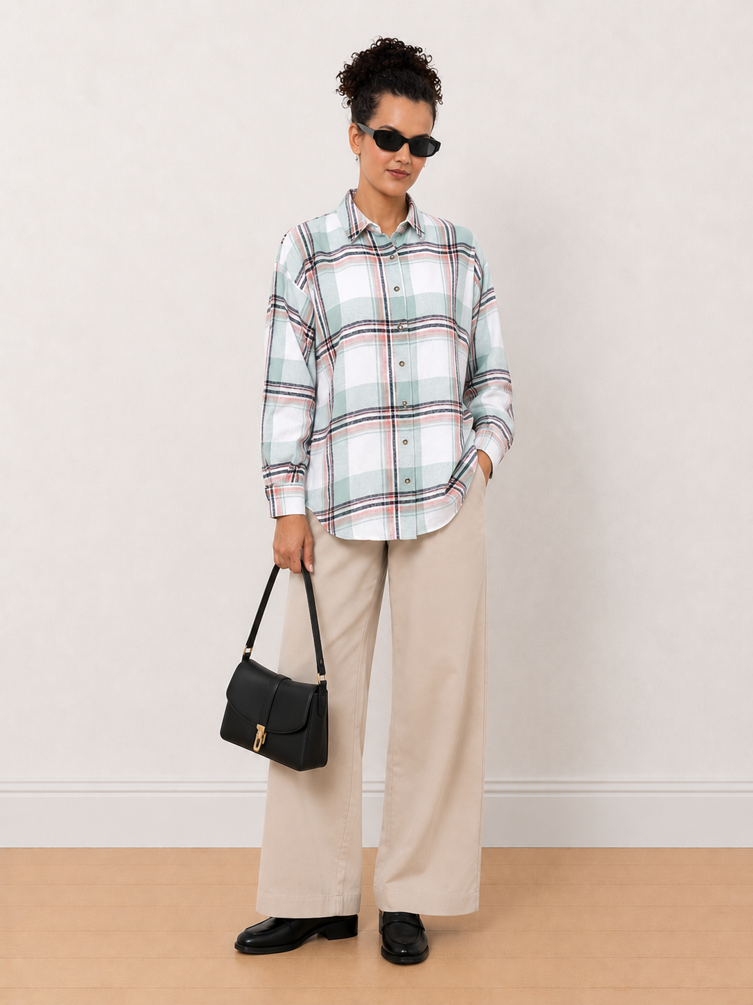 Beatrice Checks Oversized Brushed Cotton Shirt