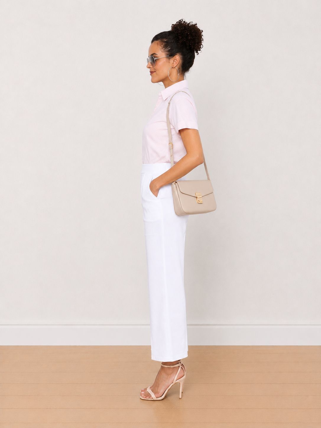 Becky pink and white striped formal half sleeves shirt - side view