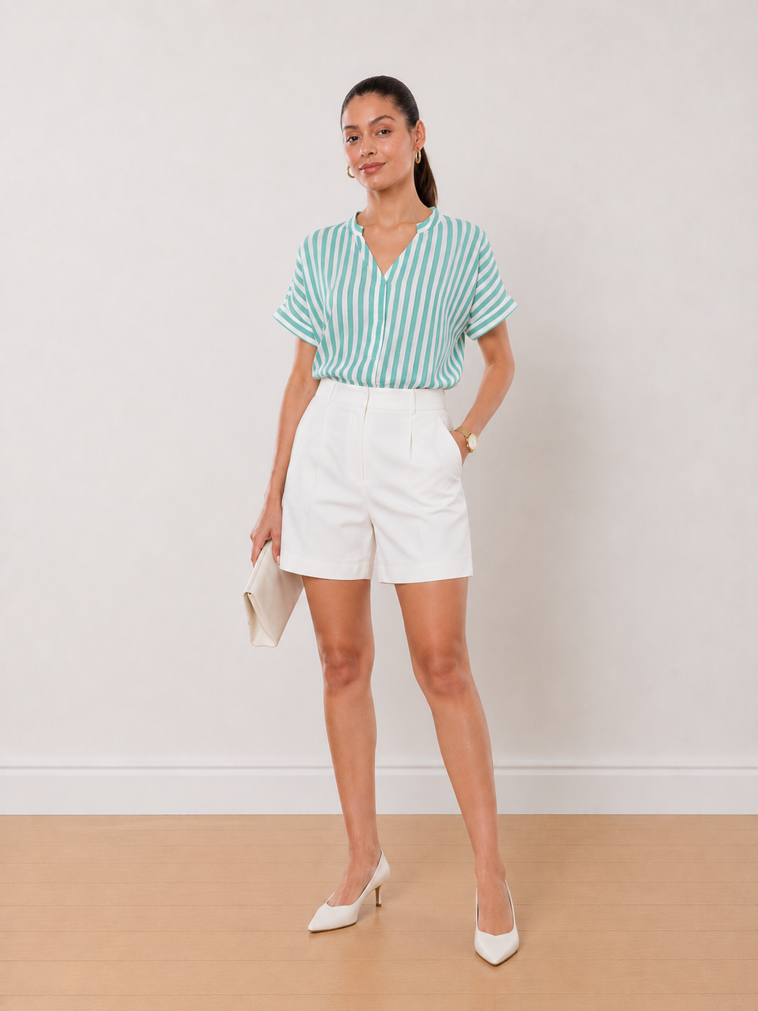 Alva Green Striped Stylish Formal Top