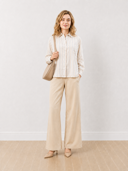 Dream Beige Striped Formal Shirt