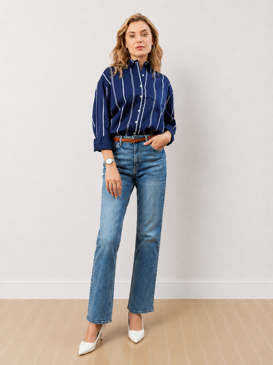Darlina Striped Cotton Oversized Shirt