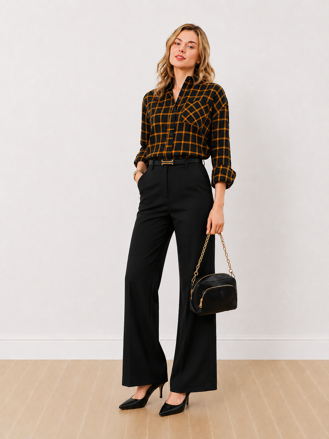 Dimona Black Checks Cotton Oversized Shirt