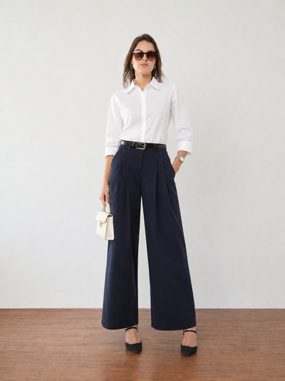 Frida Pleated Wide Leg Cotton Pants