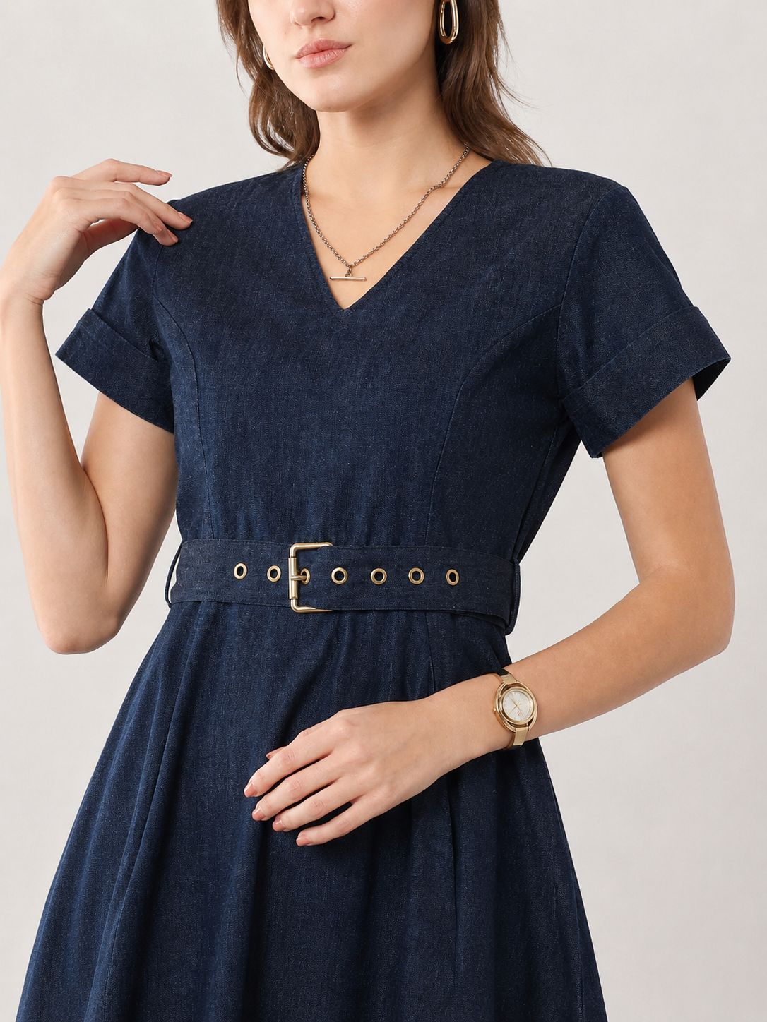 Flora Fit and Flare Formal Denim Dress for Women