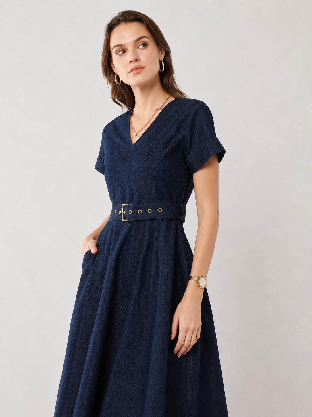 Flora Fit and Flare Formal Denim Dress for Women