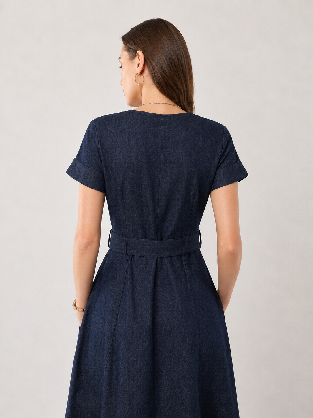 Flora Fit and Flare Formal Denim Dress for Women