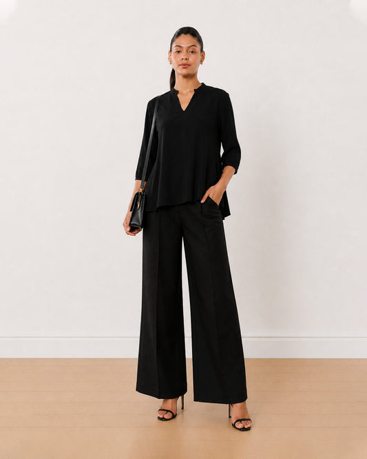 Gazillion Alda black 100% viscose plus size loose top for women, full length front view