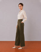 Alexis beige cotton linen formal shirt, angled front view with the drop shoulder