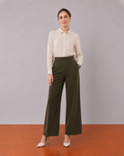 Alexis beige cotton linen formal shirt front view with full sleeves, classy workwear