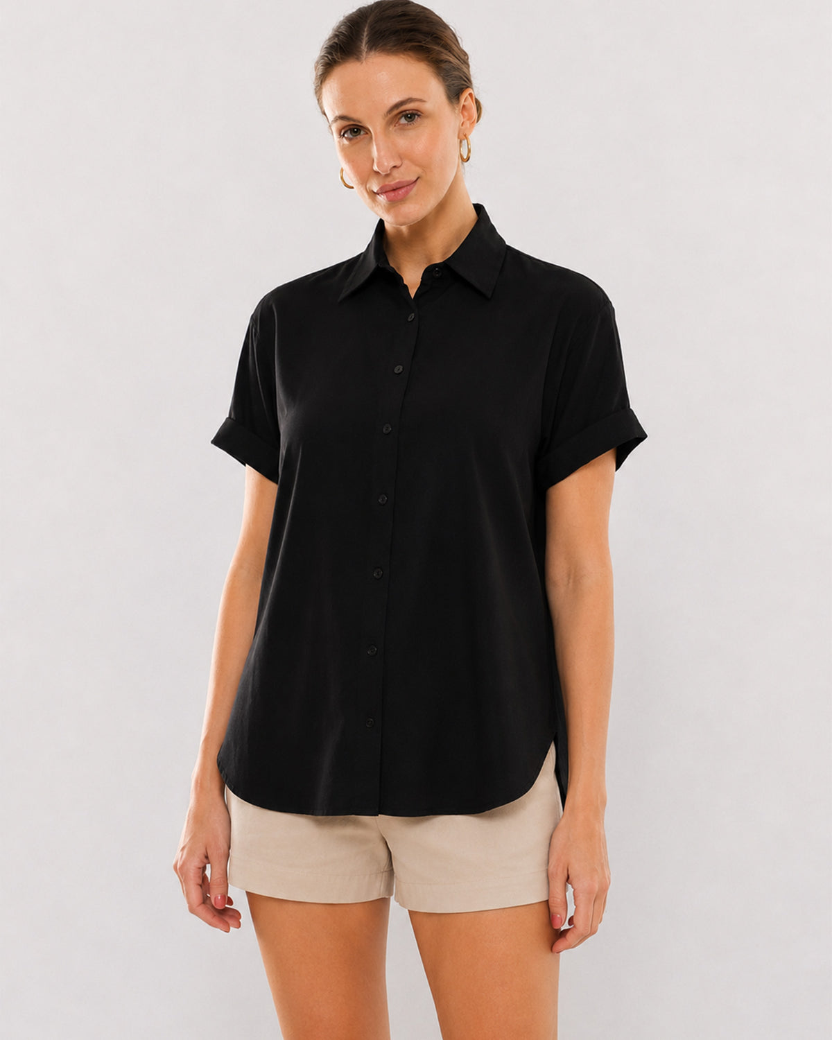 Alfa black viscose formal shirt waist up front with the half sleeves, smart and bold