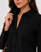 Allison black denim shirt collar and placket with the hidden dignity buttons