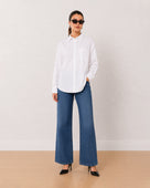 Gazillion Alma pristine white 100% Giza cotton oversized shirt for women, front view