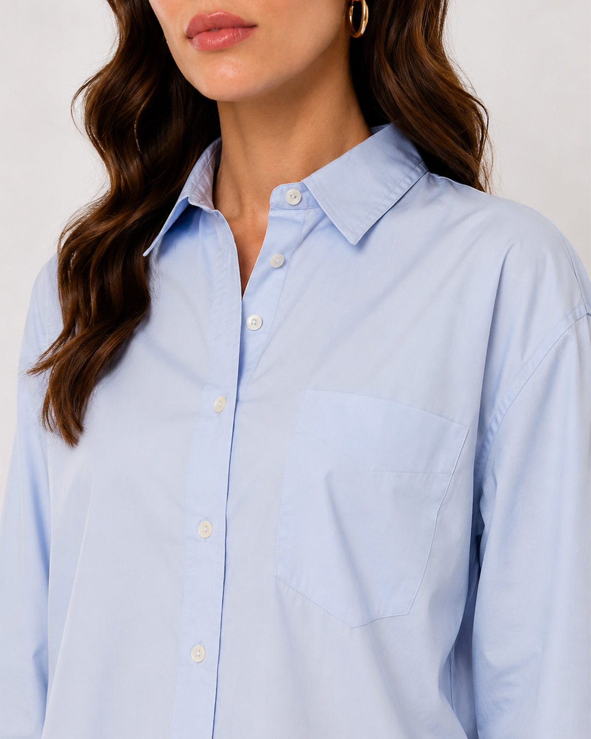 Alma sky blue Giza cotton shirt collar, patch pocket and the hidden dignity buttons