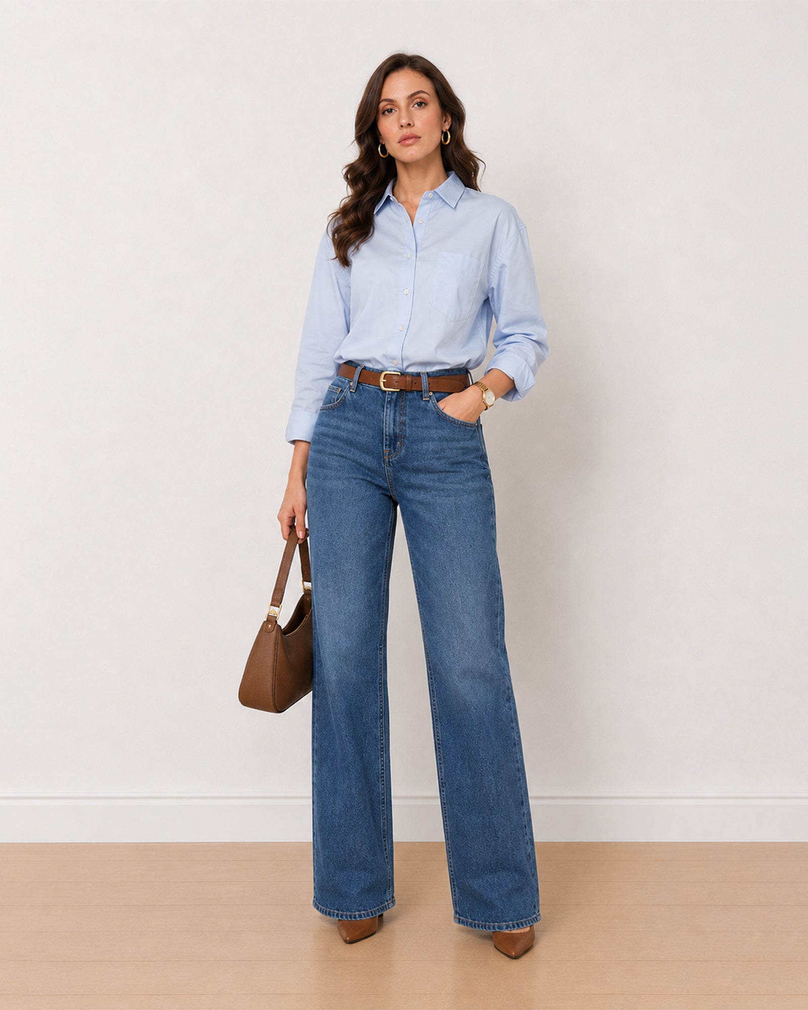 Gazillion Alma sky blue 100% Giza cotton oversized shirt for women, full length front