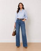 Gazillion Alma sky blue 100% Giza cotton oversized shirt for women, full length front