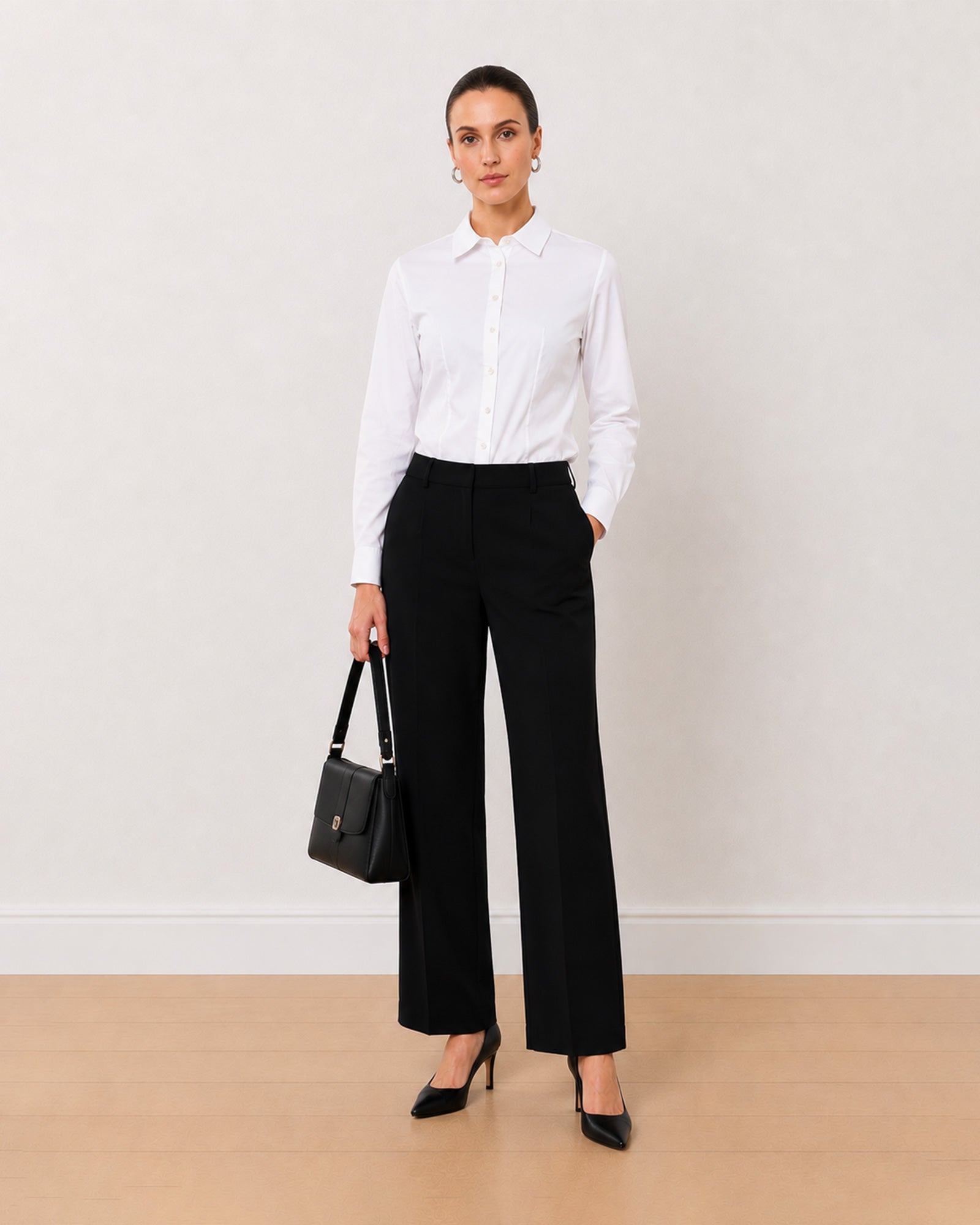 Gazillion Alora pristine white 100% cotton formal shirt for women, full length front