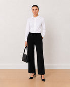 Gazillion Alora pristine white 100% cotton formal shirt for women, full length front