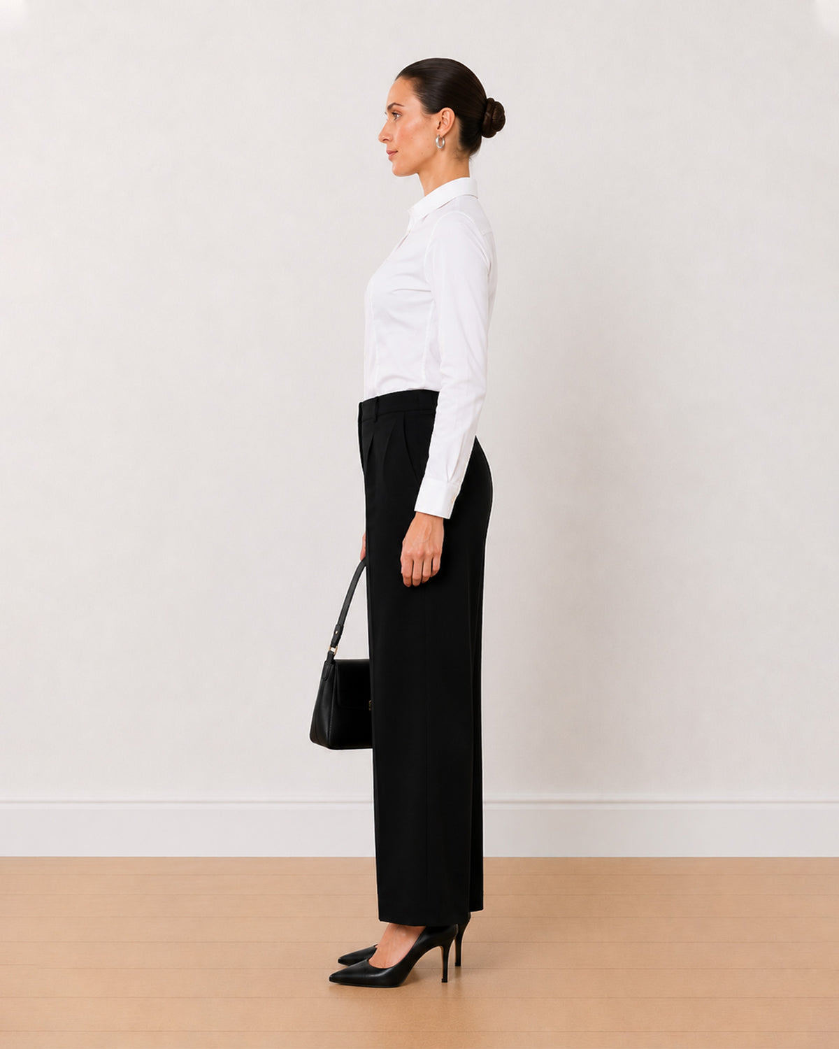 Alora white cotton formal shirt side profile with the snug Munich fit