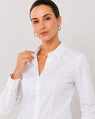 Alora white cotton formal shirt waist up front with the front darts