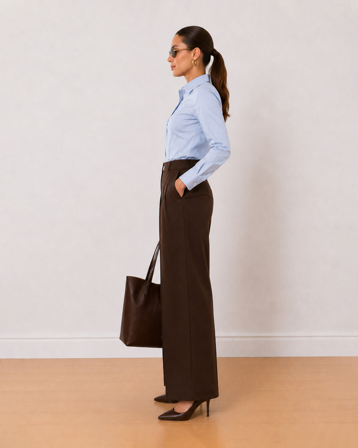 Alora sky blue cotton formal shirt side profile with the tailored fit