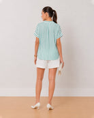 Alva green and white striped 100% viscose top back view with the boxy fit