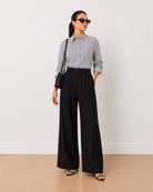 Amayra black and white striped cotton oversized shirt, angled front view