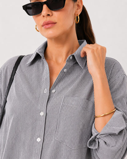 Amayra striped cotton shirt collar and placket with the hidden dignity buttons