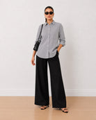 Gazillion Amayra black and white striped 100% cotton oversized shirt for women, front view