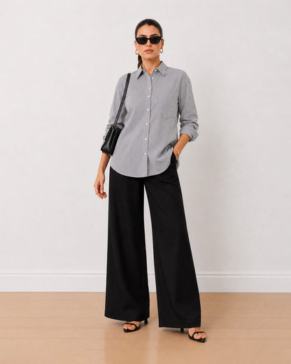 Gazillion Amayra black and white striped 100% cotton oversized shirt for women, front view