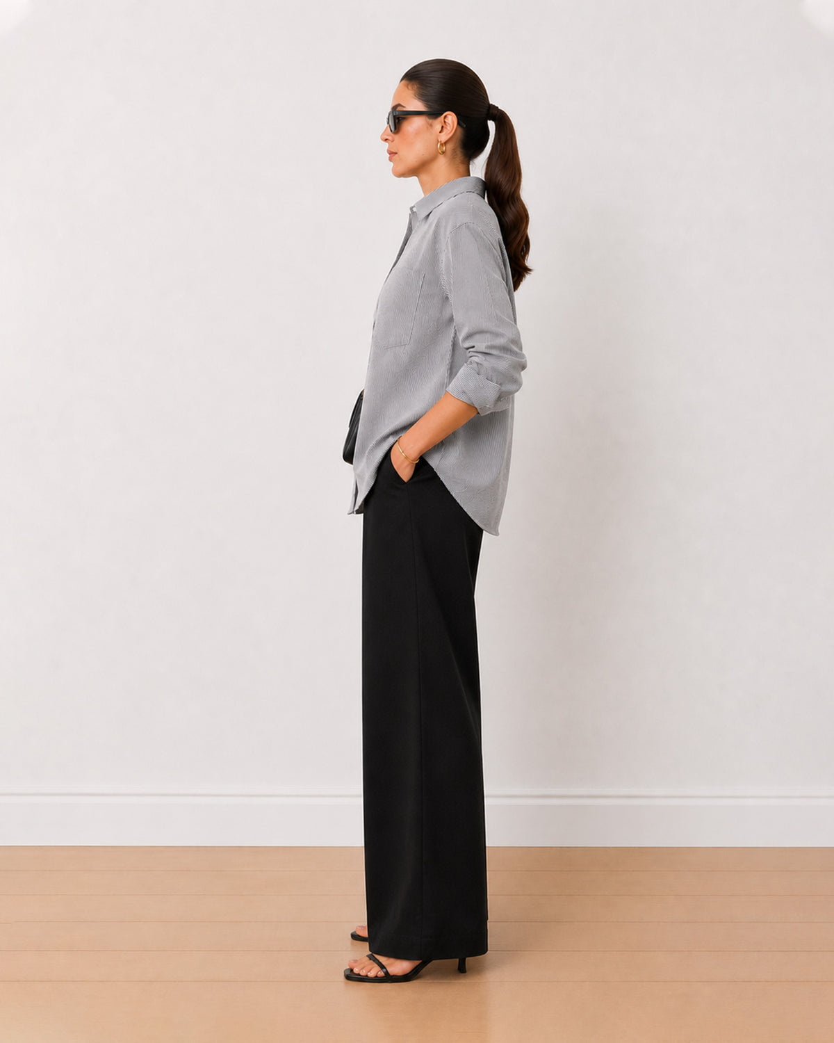 Amayra striped 100% cotton oversized shirt side profile with full sleeves