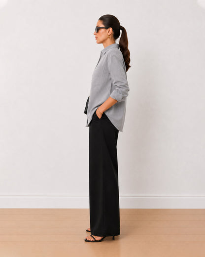 Amayra striped 100% cotton oversized shirt side profile with full sleeves