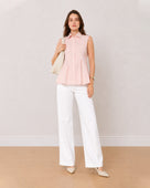 Gazillion Amelia baby pink sleeveless cotton formal shirt for women, full length front