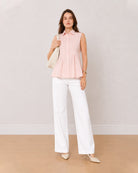 Gazillion Amelia baby pink sleeveless cotton formal shirt for women, full length front