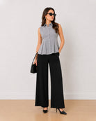 Amora striped sleeveless cotton twill shirt, angled view with the tailored fit